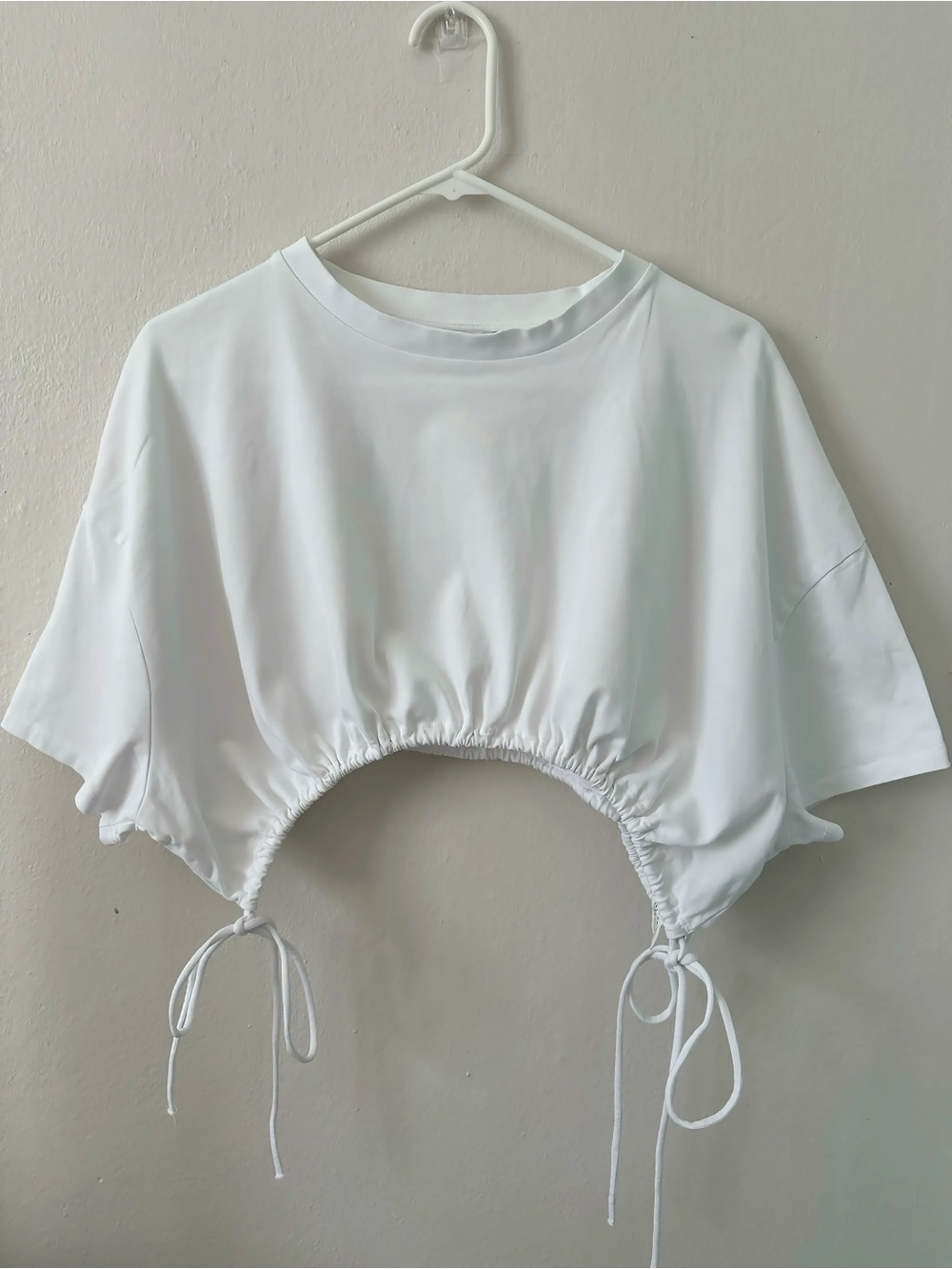 Zara White Cropped Drawstring Tee